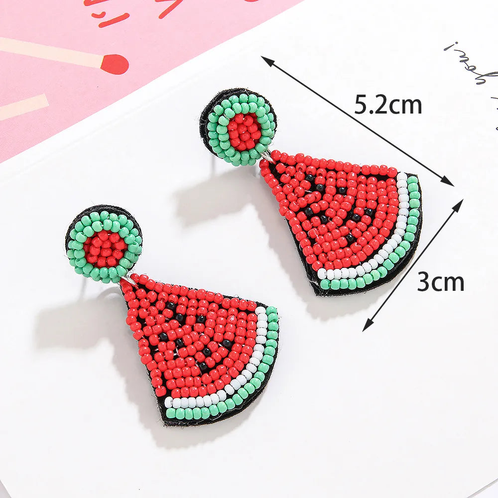 1 Pair Hawaiian Vacation Tropical Watermelon Beaded Beaded Glass Drop Earrings