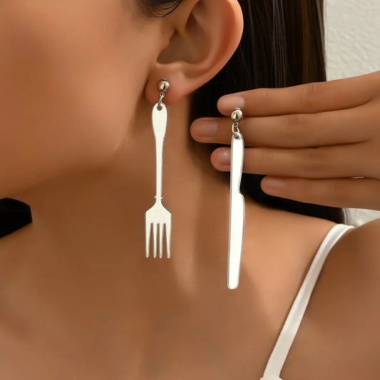 1 Pair Hip-hop Blade Fork Asymmetrical Arylic Drop Earrings