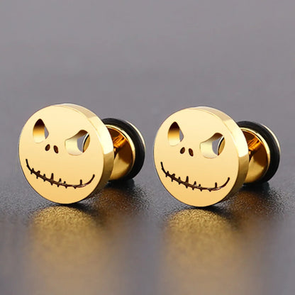 1 Pair Hip-Hop Classic Style Circle Smile Face Titanium Steel Ear Studs