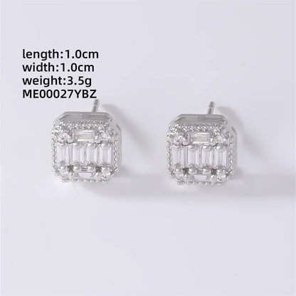 1 Pair Hip-Hop Cool Style Round Square Heart Shape Inlay Copper Zircon Rhodium Plated Ear Studs