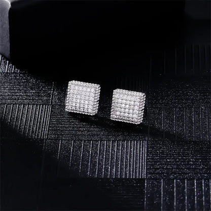 1 Pair Hip-Hop Cool Style Round Square Heart Shape Inlay Copper Zircon Rhodium Plated Ear Studs