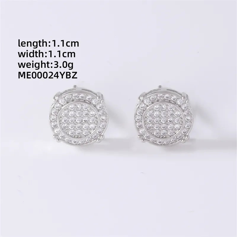 1 Pair Hip-Hop Cool Style Round Square Heart Shape Inlay Copper Zircon Rhodium Plated Ear Studs