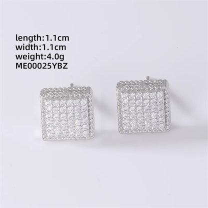 1 Pair Hip-Hop Cool Style Round Square Heart Shape Inlay Copper Zircon Rhodium Plated Ear Studs