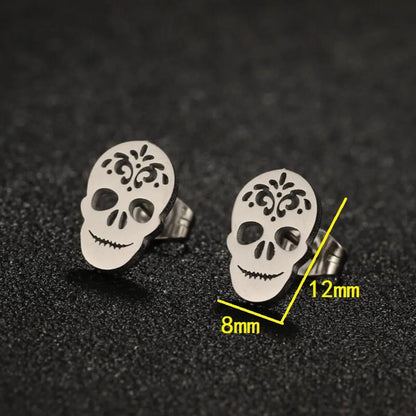 1 Pair Hip-Hop Cool Style Skull Plating Hollow Out Stainless Steel Ear Studs