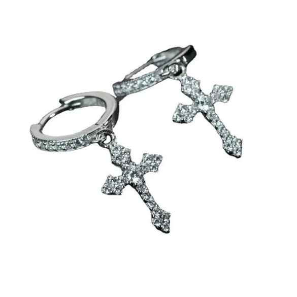 1 Pair Hip-Hop Cross Alloy Inlay Zircon Unisex Earrings