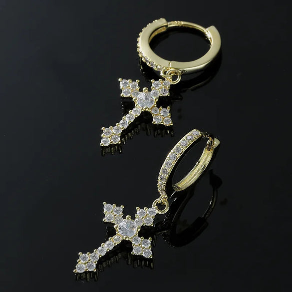 1 Pair Hip-Hop Cross Alloy Inlay Zircon Unisex Earrings