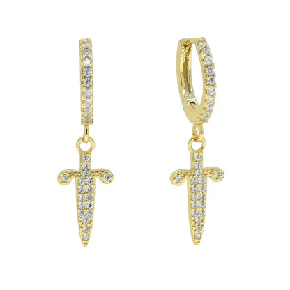 1 Pair Hip-Hop Cross Inlay Copper Zircon Drop Earrings