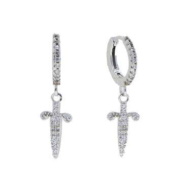 1 Pair Hip-Hop Cross Inlay Copper Zircon Drop Earrings