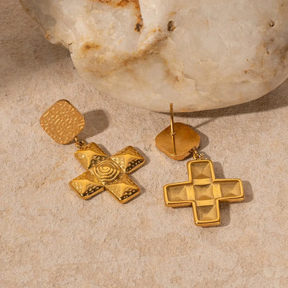 1 Pair Hip-Hop Cross Plating Alloy Drop Earrings