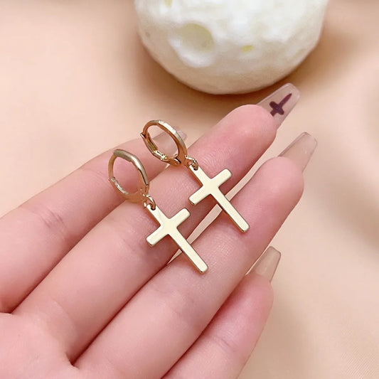 1 Pair Hip-hop Cross Plating Inlay Copper Rhinestones White Gold Plated Gold Plated Drop Earrings