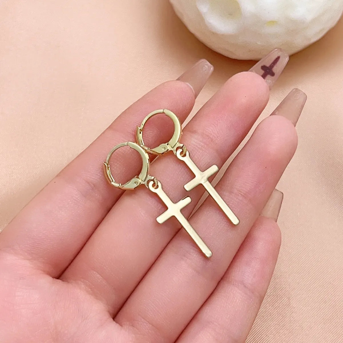 1 Pair Hip-hop Cross Plating Inlay Copper Rhinestones White Gold Plated Gold Plated Drop Earrings