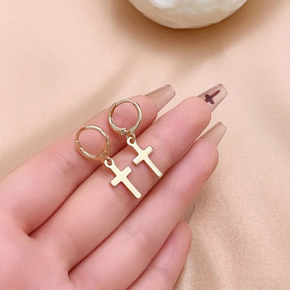 1 Pair Hip-hop Cross Plating Inlay Copper Rhinestones White Gold Plated Gold Plated Drop Earrings