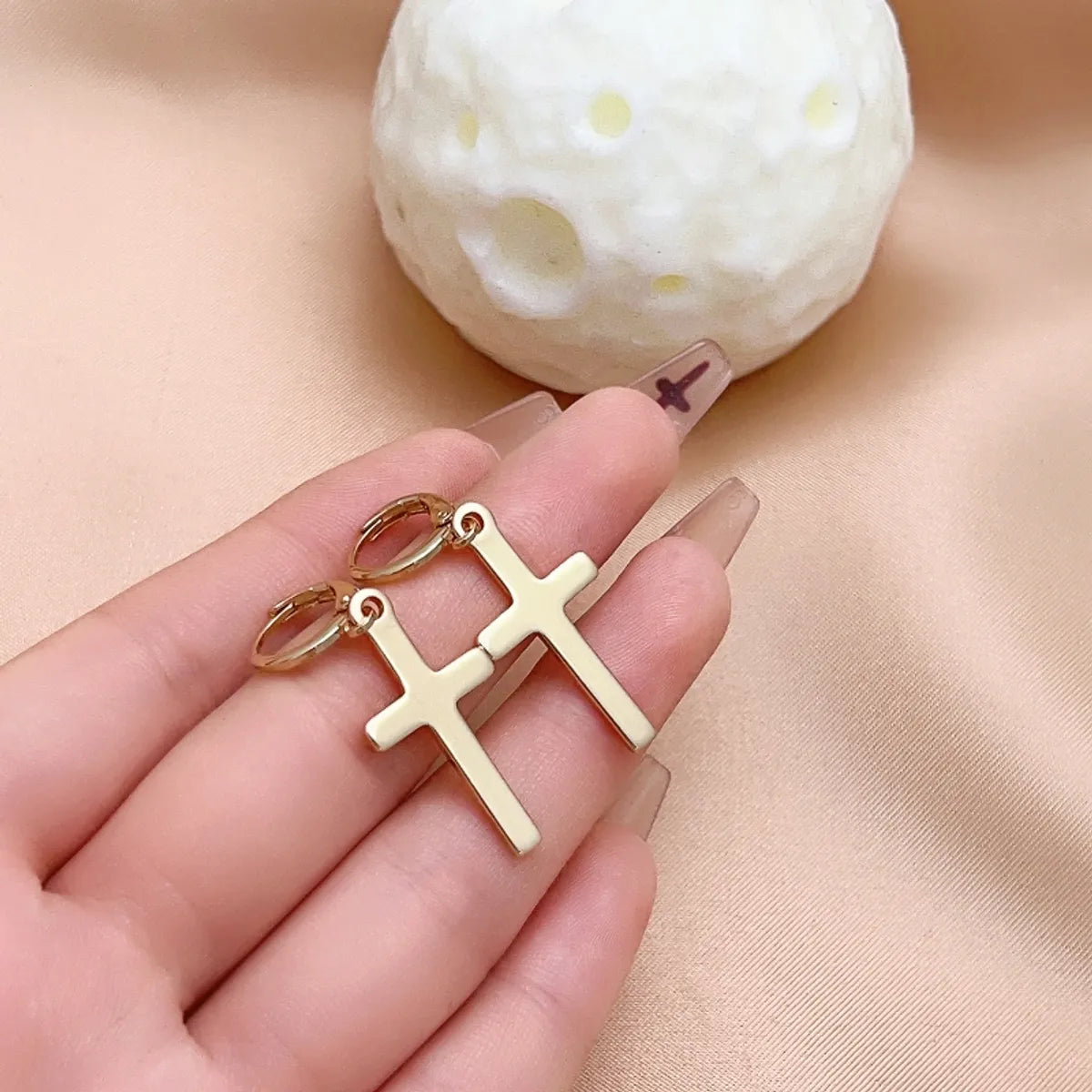 1 Pair Hip-hop Cross Plating Inlay Copper Rhinestones White Gold Plated Gold Plated Drop Earrings