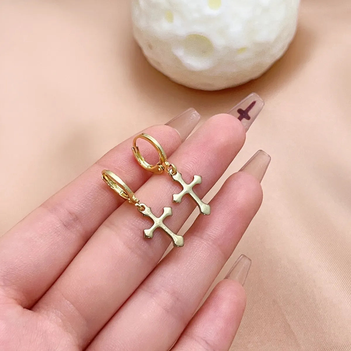 1 Pair Hip-hop Cross Plating Inlay Copper Rhinestones White Gold Plated Gold Plated Drop Earrings