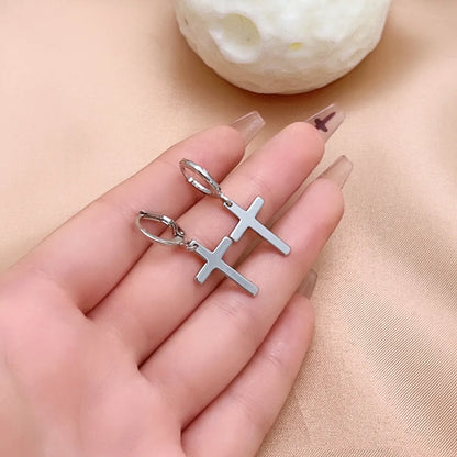 1 Pair Hip-hop Cross Plating Inlay Copper Rhinestones White Gold Plated Gold Plated Drop Earrings