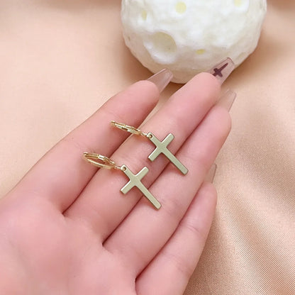 1 Pair Hip-hop Cross Plating Inlay Copper Rhinestones White Gold Plated Gold Plated Drop Earrings