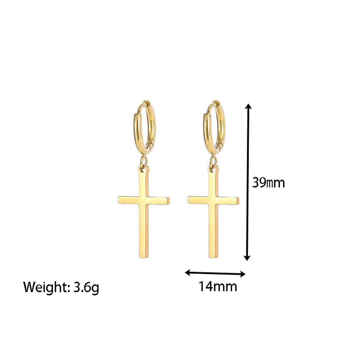 1 Pair Hip-hop Cross Plating Titanium Steel 14k Gold Plated Drop Earrings