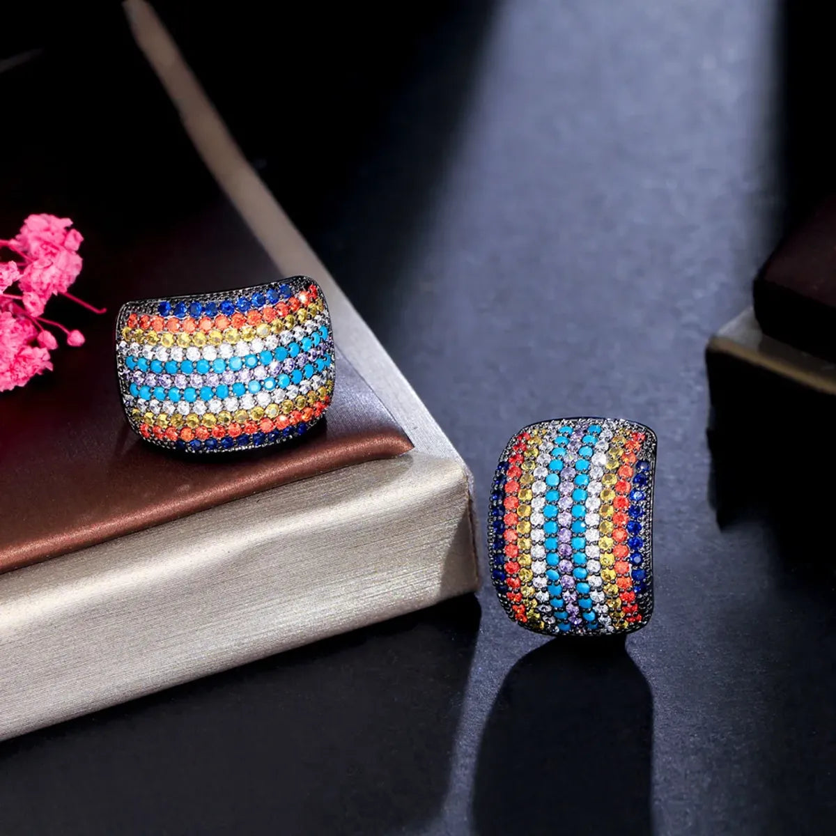 1 Pair Hip-hop Ethnic Style Tropical Rainbow Plating Inlay Copper Zircon White Gold Plated Rhodium Plated Ear Studs