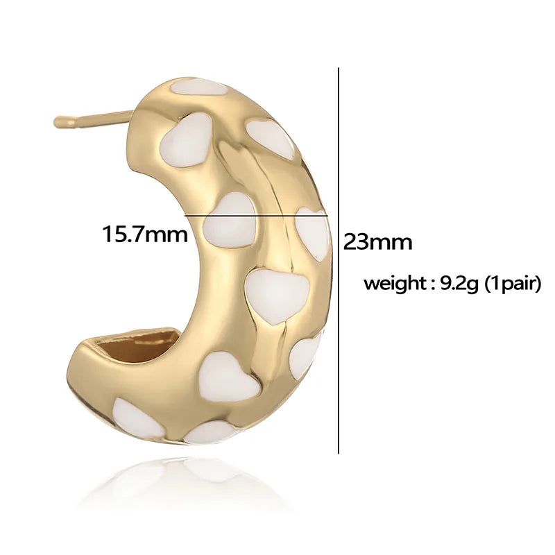 1 Pair Hip-Hop Exaggerated Luxurious C Shape Heart Shape Enamel Copper Copper 18K Gold Plated Ear Studs