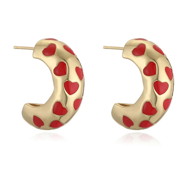 1 Pair Hip-Hop Exaggerated Luxurious C Shape Heart Shape Enamel Copper Copper 18K Gold Plated Ear Studs