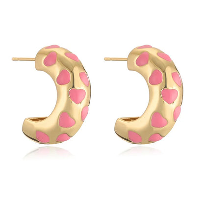 1 Pair Hip-Hop Exaggerated Luxurious C Shape Heart Shape Enamel Copper Copper 18K Gold Plated Ear Studs