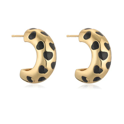 1 Pair Hip-Hop Exaggerated Luxurious C Shape Heart Shape Enamel Copper Copper 18K Gold Plated Ear Studs