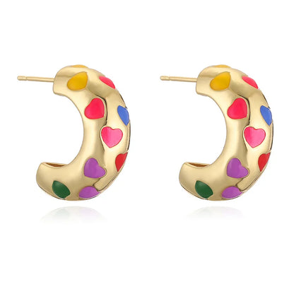 1 Pair Hip-Hop Exaggerated Luxurious C Shape Heart Shape Enamel Copper Copper 18K Gold Plated Ear Studs