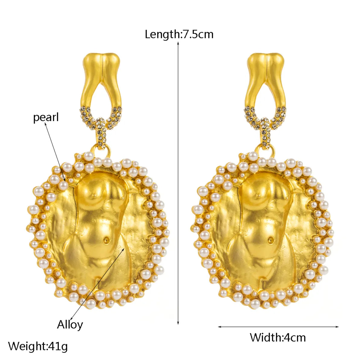 1 Pair Hip-Hop Exaggerated Rock Ear Nose Inlay Alloy Artificial Pearls Rhinestones Gold Plated Drop Earrings