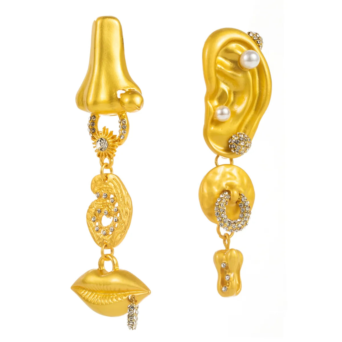 1 Pair Hip-Hop Exaggerated Rock Ear Nose Inlay Alloy Artificial Pearls Rhinestones Gold Plated Drop Earrings