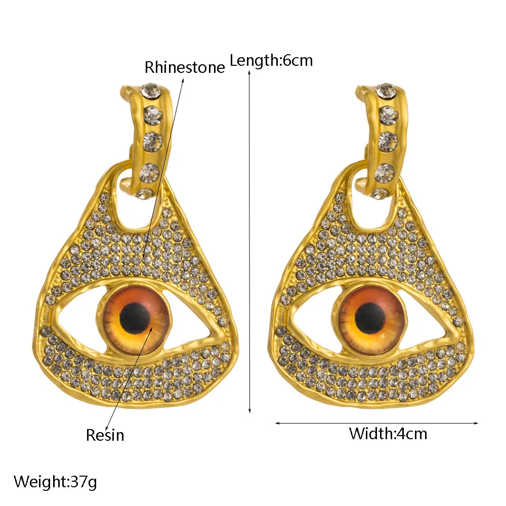 1 Pair Hip-Hop Exaggerated Rock Geometric Devil'S Eye Inlay Alloy Resin Rhinestones Gold Plated Silver Plated Drop Earrings Ear Studs