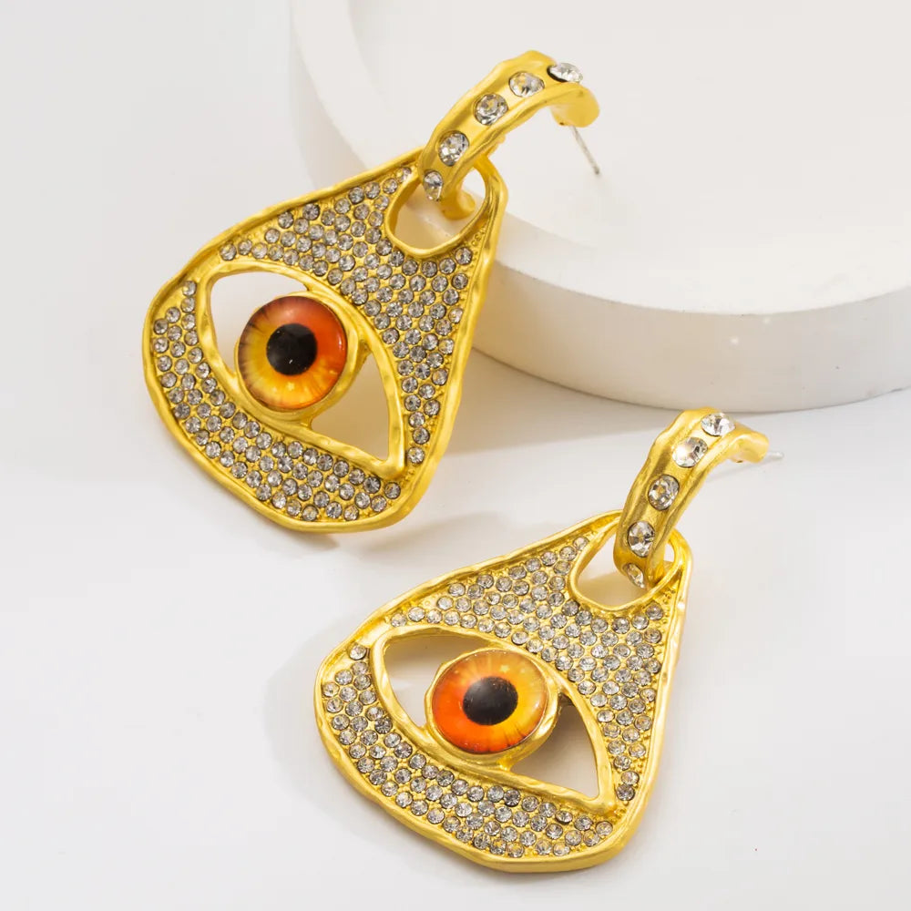 1 Pair Hip-Hop Exaggerated Rock Geometric Devil'S Eye Inlay Alloy Resin Rhinestones Gold Plated Silver Plated Drop Earrings Ear Studs