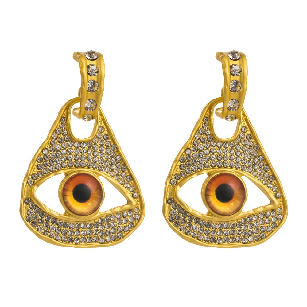 1 Pair Hip-Hop Exaggerated Rock Geometric Devil'S Eye Inlay Alloy Resin Rhinestones Gold Plated Silver Plated Drop Earrings Ear Studs