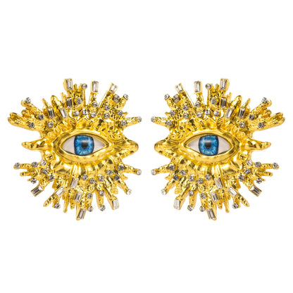 1 Pair Hip-Hop Exaggerated Rock Organ Devil'S Eye Nose Inlay Alloy Rhinestones Gold Plated Drop Earrings