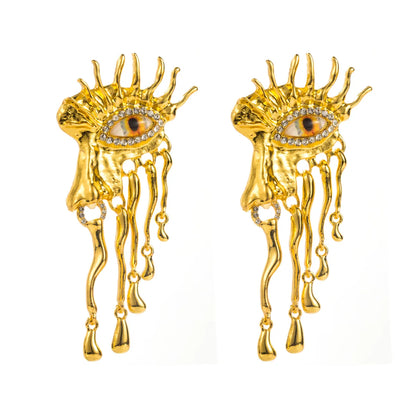 1 Pair Hip-Hop Exaggerated Rock Organ Devil'S Eye Nose Inlay Alloy Rhinestones Gold Plated Drop Earrings