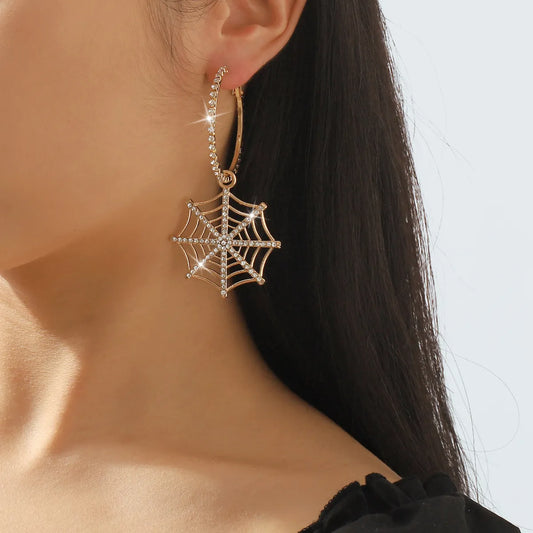 1 Pair Hip-hop Exaggerated Streetwear Spider Web Hollow Out Inlay Alloy Iron Rhinestones Drop Earrings