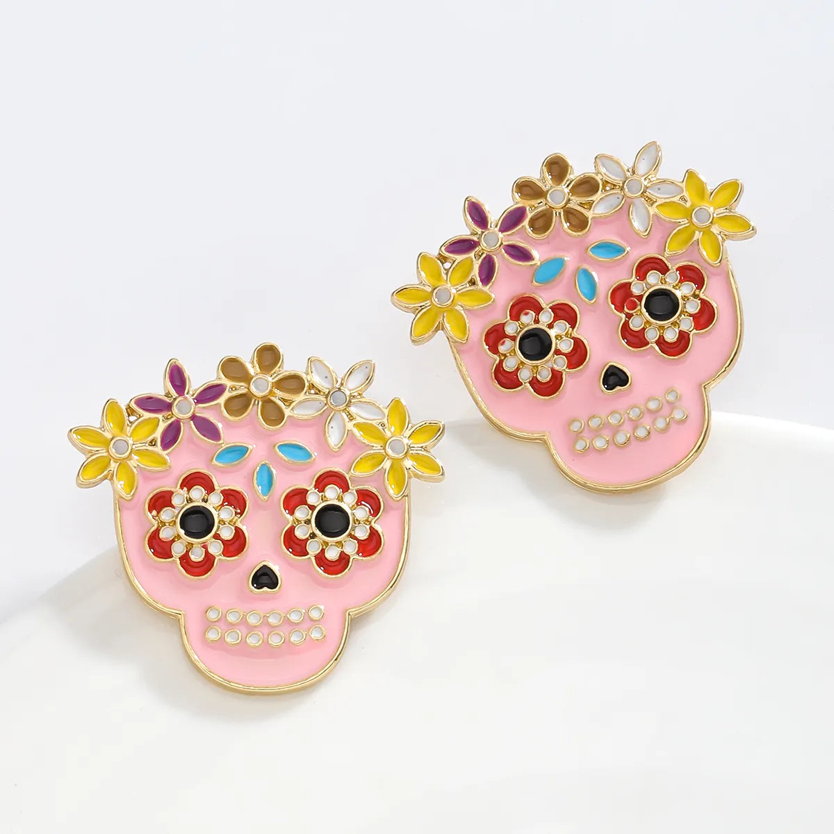 1 Pair Hip-Hop Funny Floral Skull Alloy Ear Studs