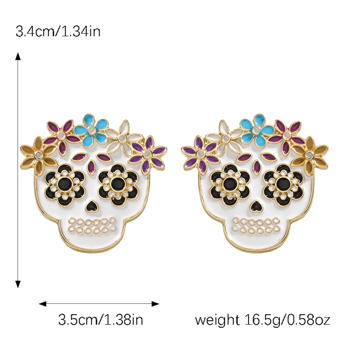 1 Pair Hip-Hop Funny Floral Skull Alloy Ear Studs