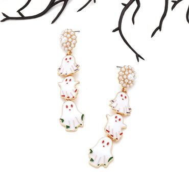 1 Pair Hip-Hop Funny Ghost Enamel Plating Inlay Alloy Imitation Pearl Drop Earrings