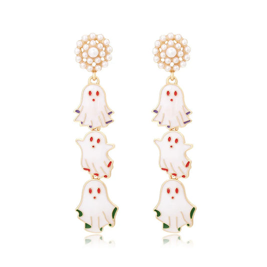 1 Pair Hip-Hop Funny Ghost Enamel Plating Inlay Alloy Imitation Pearl Drop Earrings