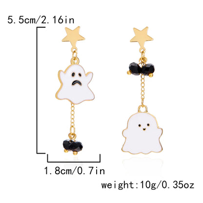 1 Pair Hip-Hop Funny Ghost Spider Bat Asymmetrical Alloy Drop Earrings