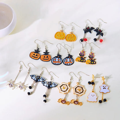 1 Pair Hip-Hop Funny Ghost Spider Bat Asymmetrical Alloy Drop Earrings