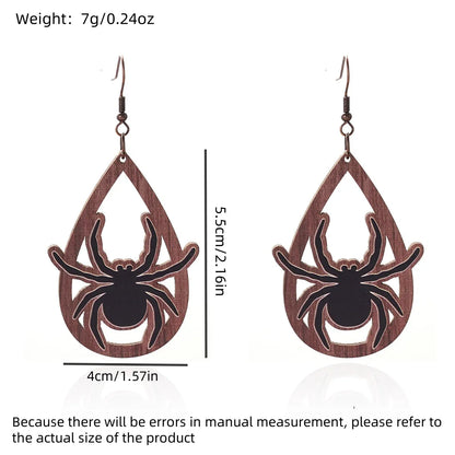 1 Pair Hip-Hop Funny Ghost Spider Skull Wood Drop Earrings