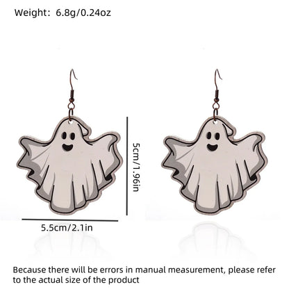 1 Pair Hip-Hop Funny Ghost Spider Skull Wood Drop Earrings