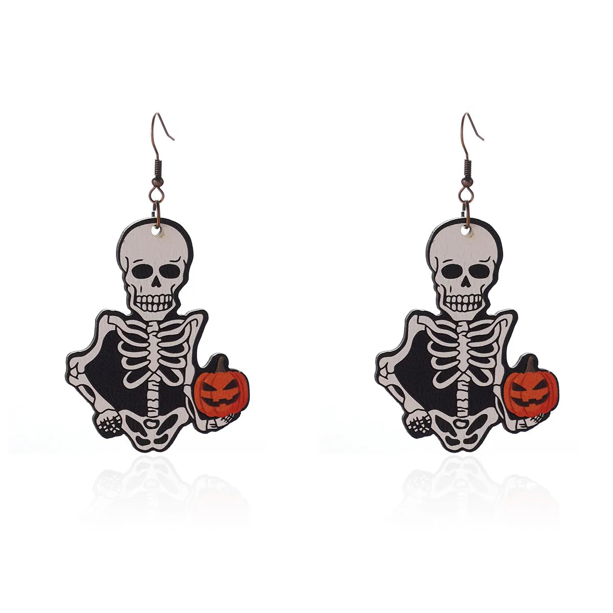 1 Pair Hip-Hop Funny Ghost Spider Skull Wood Drop Earrings