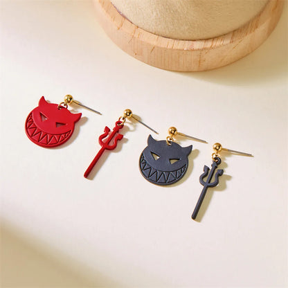 1 Pair Hip-Hop Funny Little Devil Butterfly Asymmetrical Arylic Alloy Drop Earrings