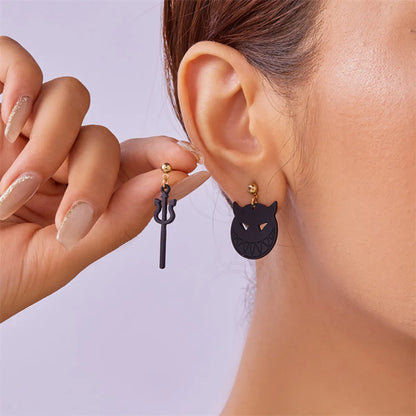 1 Pair Hip-Hop Funny Little Devil Butterfly Asymmetrical Arylic Alloy Drop Earrings