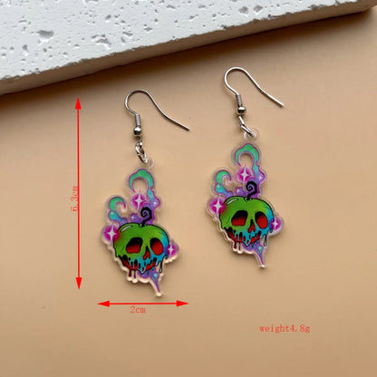 1 Pair Hip-Hop Funny Pumpkin Skull Ghost Asymmetrical Printing Arylic Drop Earrings