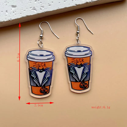 1 Pair Hip-Hop Funny Pumpkin Skull Ghost Asymmetrical Printing Arylic Drop Earrings