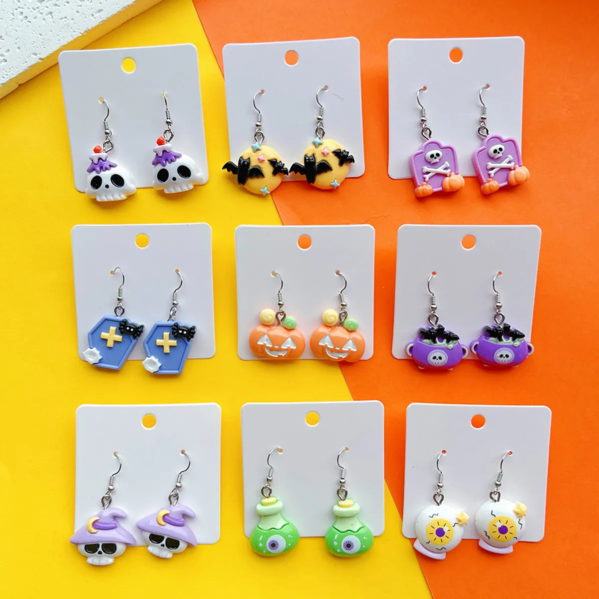 1 Pair Hip-Hop Funny Pumpkin Skull Ghost Printing Resin Drop Earrings