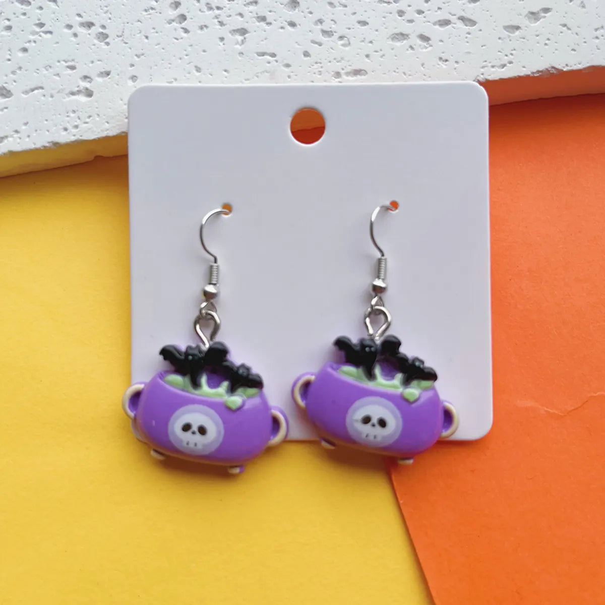 1 Pair Hip-Hop Funny Pumpkin Skull Ghost Printing Resin Drop Earrings